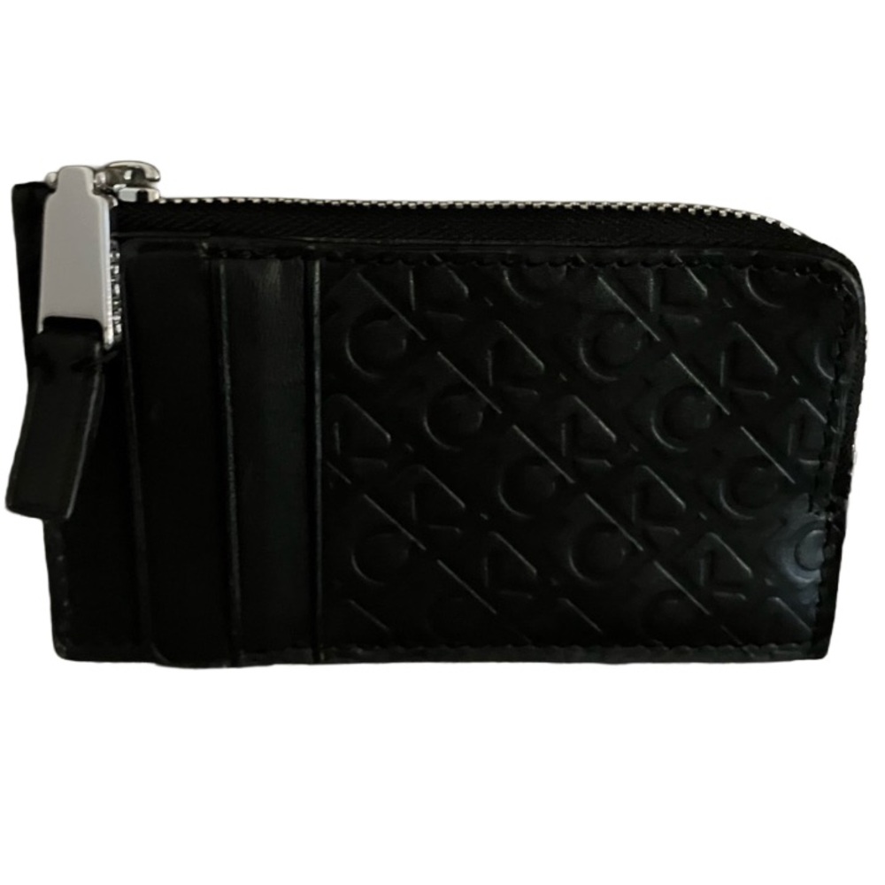 NWOT CALVIN KLEIN Black Leather CK Embossed Card Holder